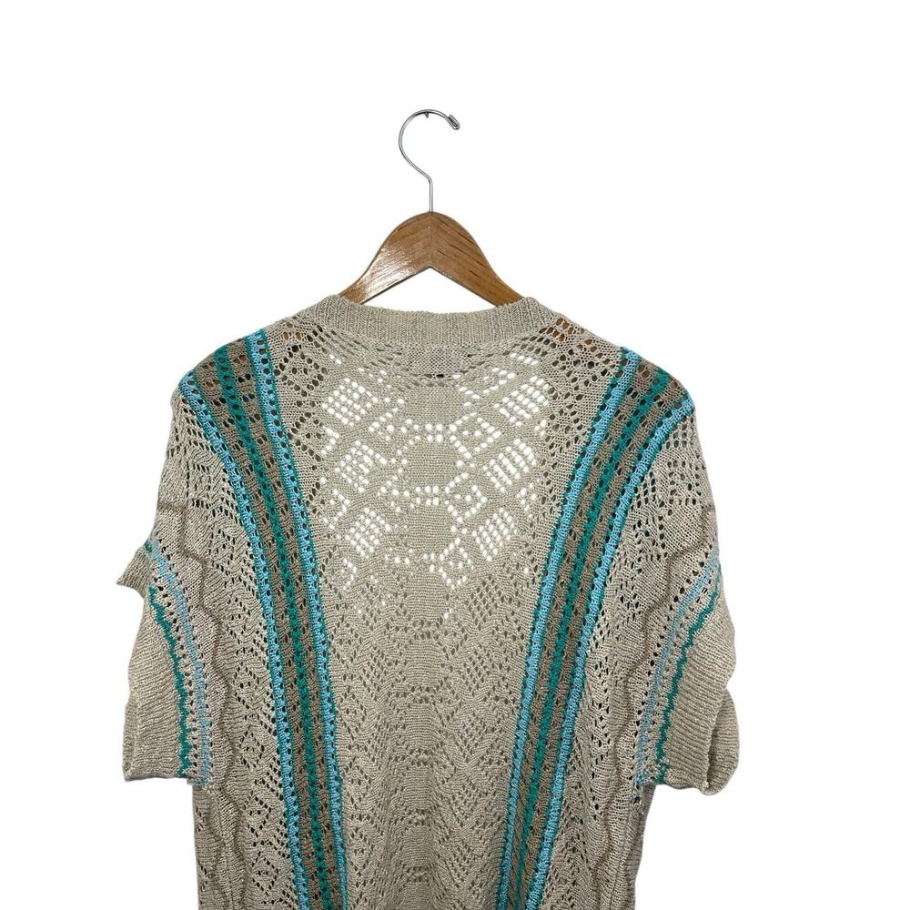Crochet Duster Cardigan Festival Large Beige Hippie Short Sleeve Boho Lagenlook - Picture 6 of 8